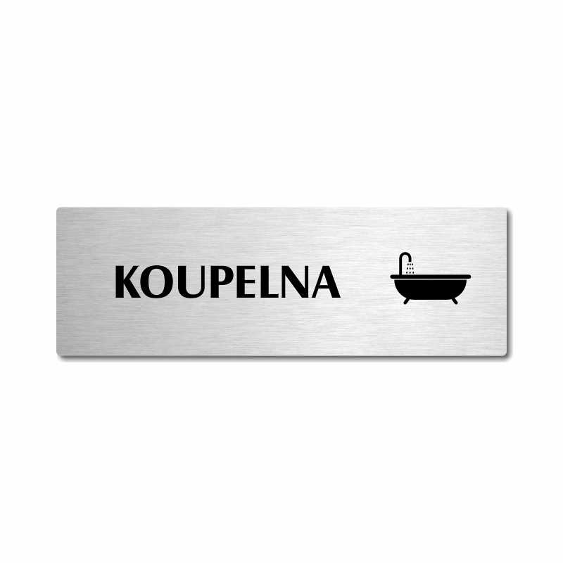 Koupelna, stříbrná popiska na dveře